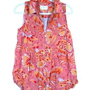 Vera by Anthropologie Womens Blouse Orange Floral Sleeveless Button Down Large